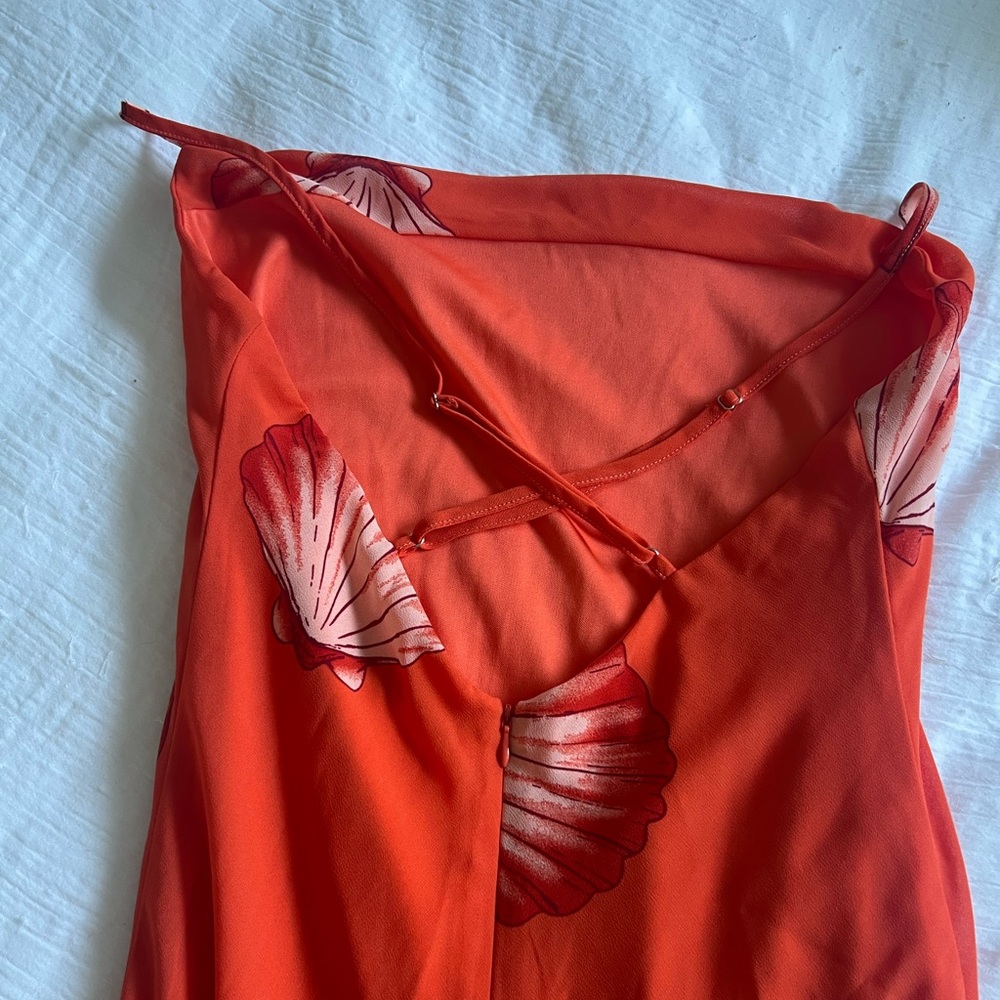 Lulu's Coral-Orange Shell Print Maxi Dress - Picture 4 of 6